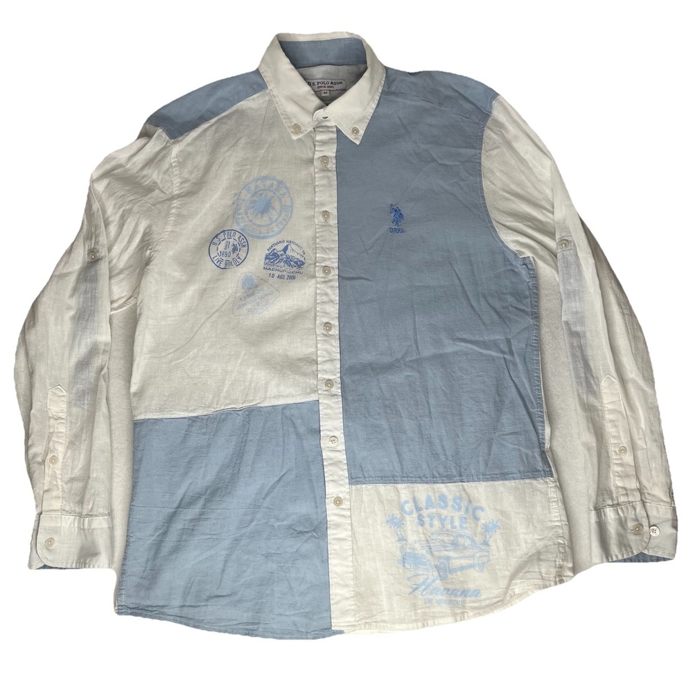 Vintage US Polo Assn Ralph Lauren Linen Cotton Blend Shirt M Roll Up Sleeve